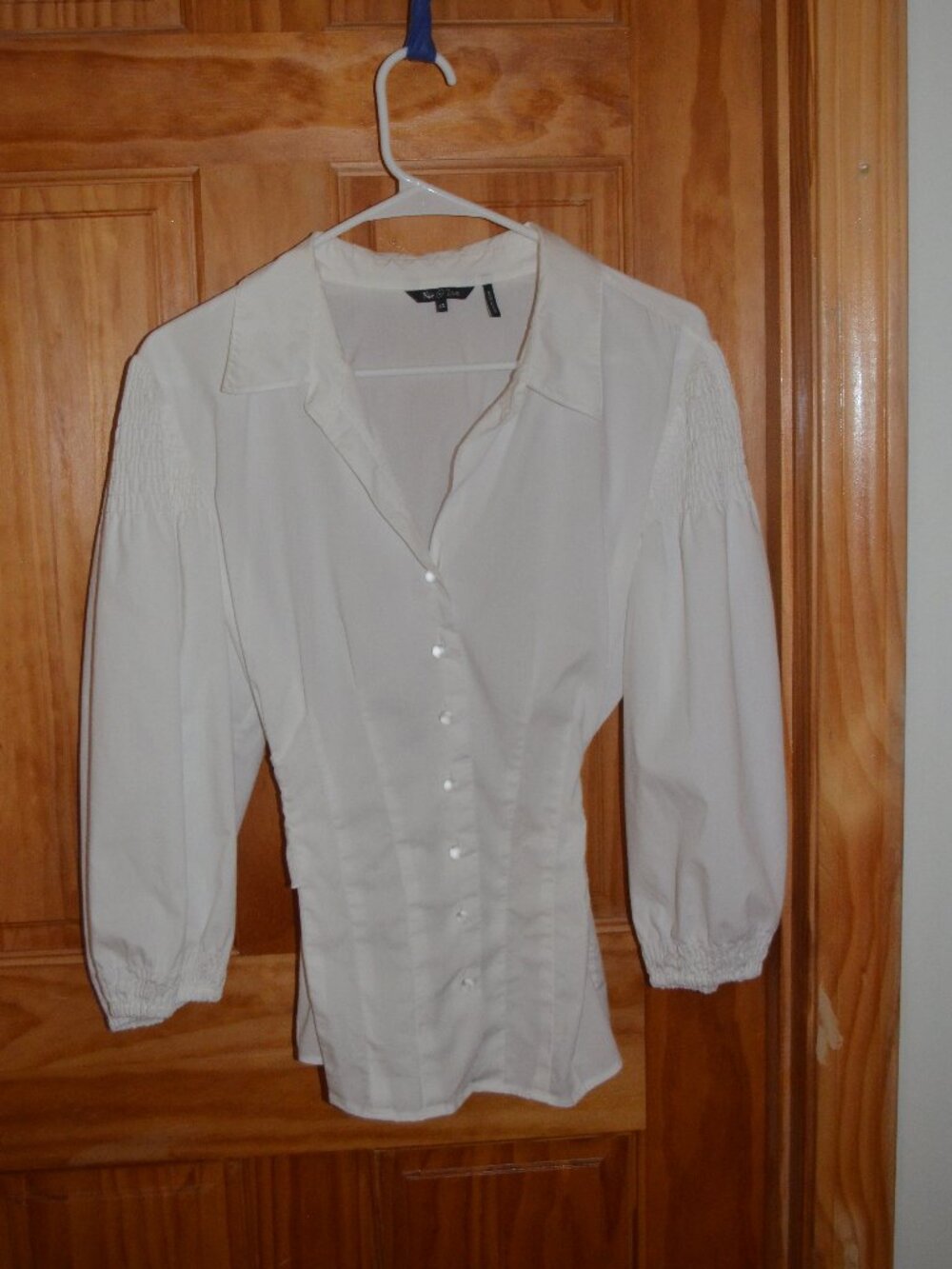 Nic + Zoe Blouse Button Up Top 2/3 Sleeve White Cotton Blend Size 12